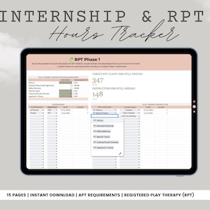 Komplett praktik- och lekterapitimmarspårare | Google Sheet-mall för klinisk praktik, praktik, licens och RPT-krav