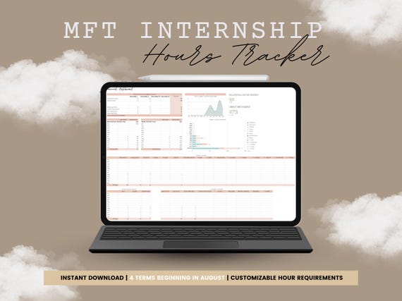 Neutral MFT Internship Tracker | Google Sheets Template for Internship and Site Supervision Hours | Clinical | AAMFT Supervision Tracker