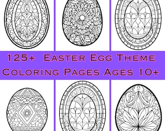 Pagine da colorare di uova di Pasqua - 125+ pagine da colorare uniche e dettagliate - Età 10+ - Download digitale istantaneo PDF e PNG - Tutte le pagine sono state toccate dall'artista