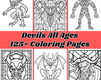 Pagine da colorare diavoli - 125+ pagine toccate a mano - Tutte le età - Download digitale istantaneo PDF e PNG - Tradizionale, mosaici e vetrate colorate