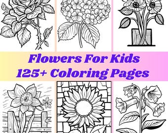 Flowers Coloring Pages - 125+ Hand Touched Pages - Easy Skill Level - Digital Download PDF & PNGs - Traditional, Mosaics, and Stained Glass