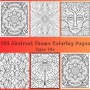抽象的な塗り絵ページ - 125 種類以上の抽象的および幾何学的パターン - 対象年齢 10 歳以上 - PDF および PNG の即時デジタルダウンロード - すべてのページにアーティストが手を加えました