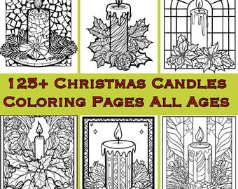 Disegni da colorare con candele natalizie: mosaici, vetrate (download digitale in PDF e PNG)