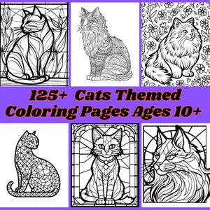 Cats Adult Coloring Pages - 125+ Abstract and Geometric Patterns - Ages 10+ - Instant Digital Download PDF & PNGs - Artist Touched All Pages