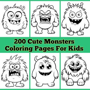 200 Monsters Coloring Pages - Instant Download - Kids/Easy Coloring Pages - Happy Monsters, Angry Monsters, Funny Monsters, Weird Monsters