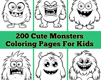 200 pagine da colorare di mostri - Download immediato - Pagine da colorare per bambini/facili - Mostri felici, mostri arrabbiati, mostri divertenti, mostri strani