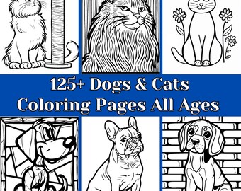 Disegni da colorare di cani e gatti – 125+ mosaici e vetrate (download digitale)