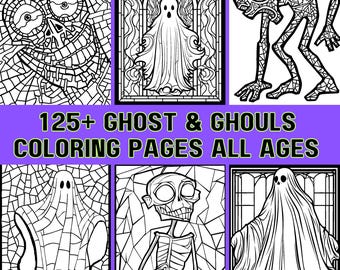 Pagine da colorare di fantasmi e demoni – 125+ mosaici e vetrate (download digitale)