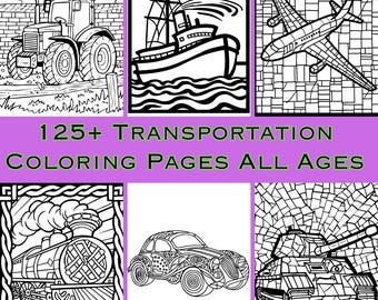 Oltre 125 pagine da colorare sui trasporti: mosaico e vetrate (download digitale PDF e PNG)