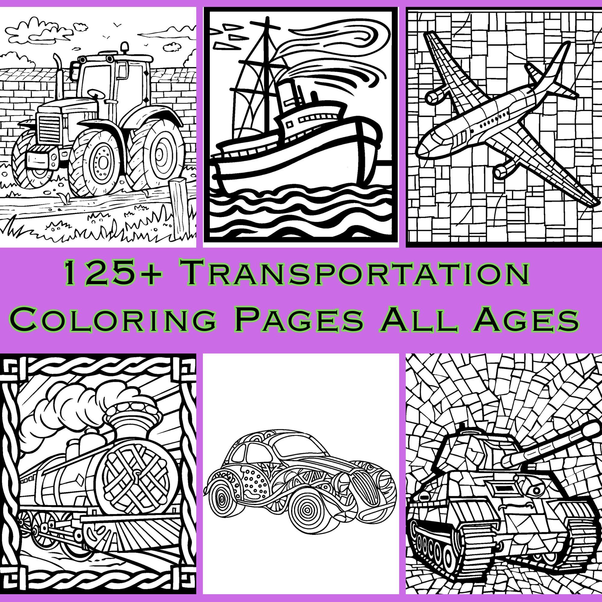 125+ Transportation Coloring Pages – Mosaic and Stained Glass (digital ...