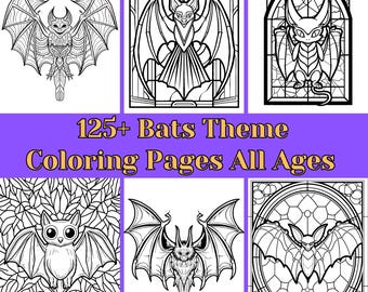 Pagine da colorare di pipistrelli di Halloween – Mosaici, vetrate (PDF e PNG)