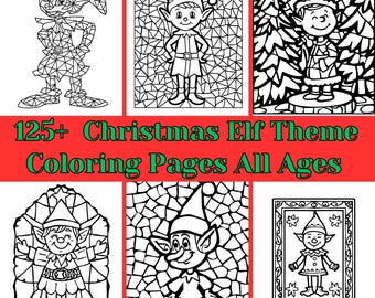 Disegni da colorare degli elfi di Natale – Mosaici, vetrate (PDF e PNG)