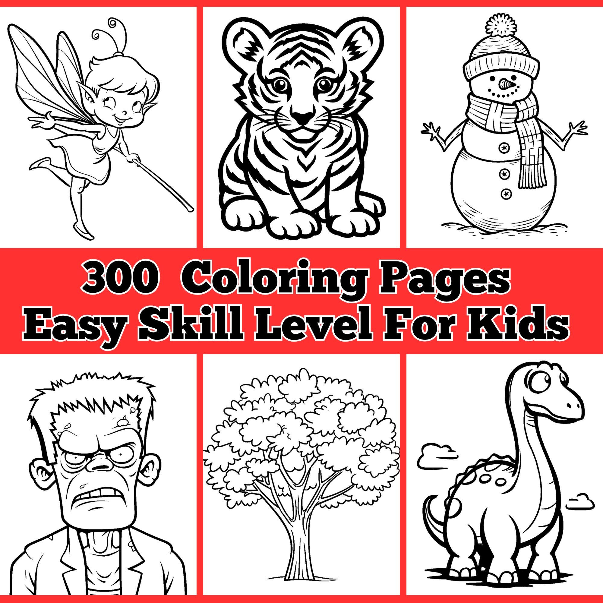 Kids Coloring Pages, 300 Easy Printables, Assorted Themes (digital ...