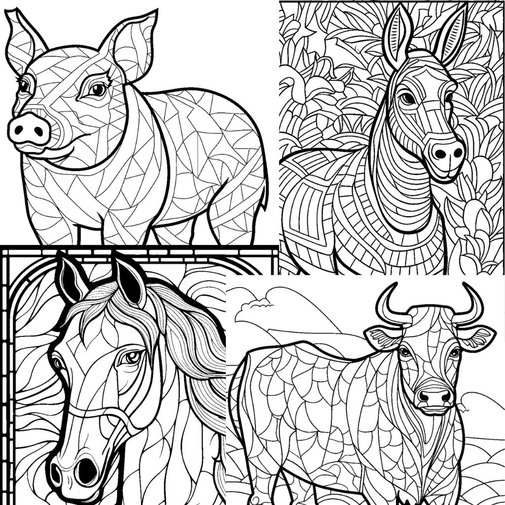 Animals Coloring Page Bundle 250 PAGES Stained Glass & Tessellations