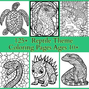 Retiles Coloring Pages - 125+ Hand Touched Pages - Ages 10+ - Instant Digital Download PDF & PNGs - Mosaics, Stained Glass and Traditional