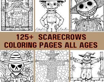 Pagine da colorare spaventapasseri - 125+ pagine toccate a mano - Tutte le età - Download digitale istantaneo PDF e PNG - Tradizionale, mosaici, vetrate colorate