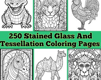 Animals Coloring Pages, Stained Glass and Tessellations Styles (PDF & PNG)