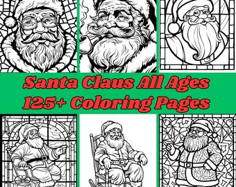 Disegni da colorare di Babbo Natale - 125+ Mosaici e vetrate (download digitale)