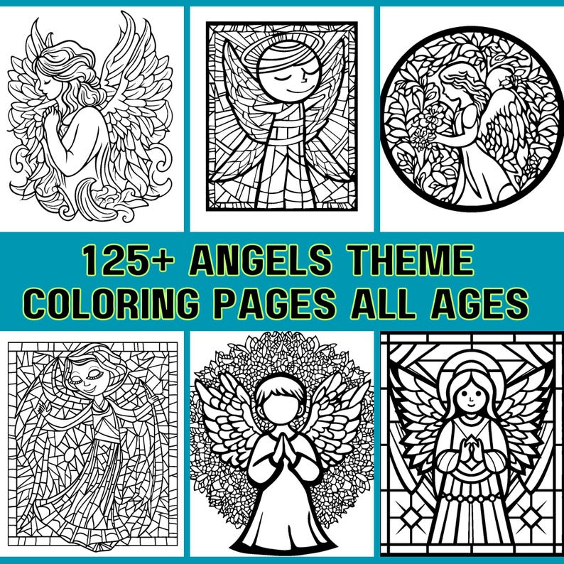 Angels Coloring Pages – 125+ Mosaic & Stained Glass Designs (digital ...