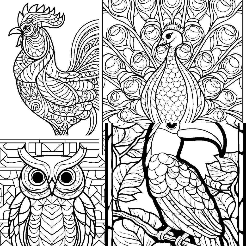 Animals Coloring Page Bundle 250 PAGES Stained Glass & Tessellations
