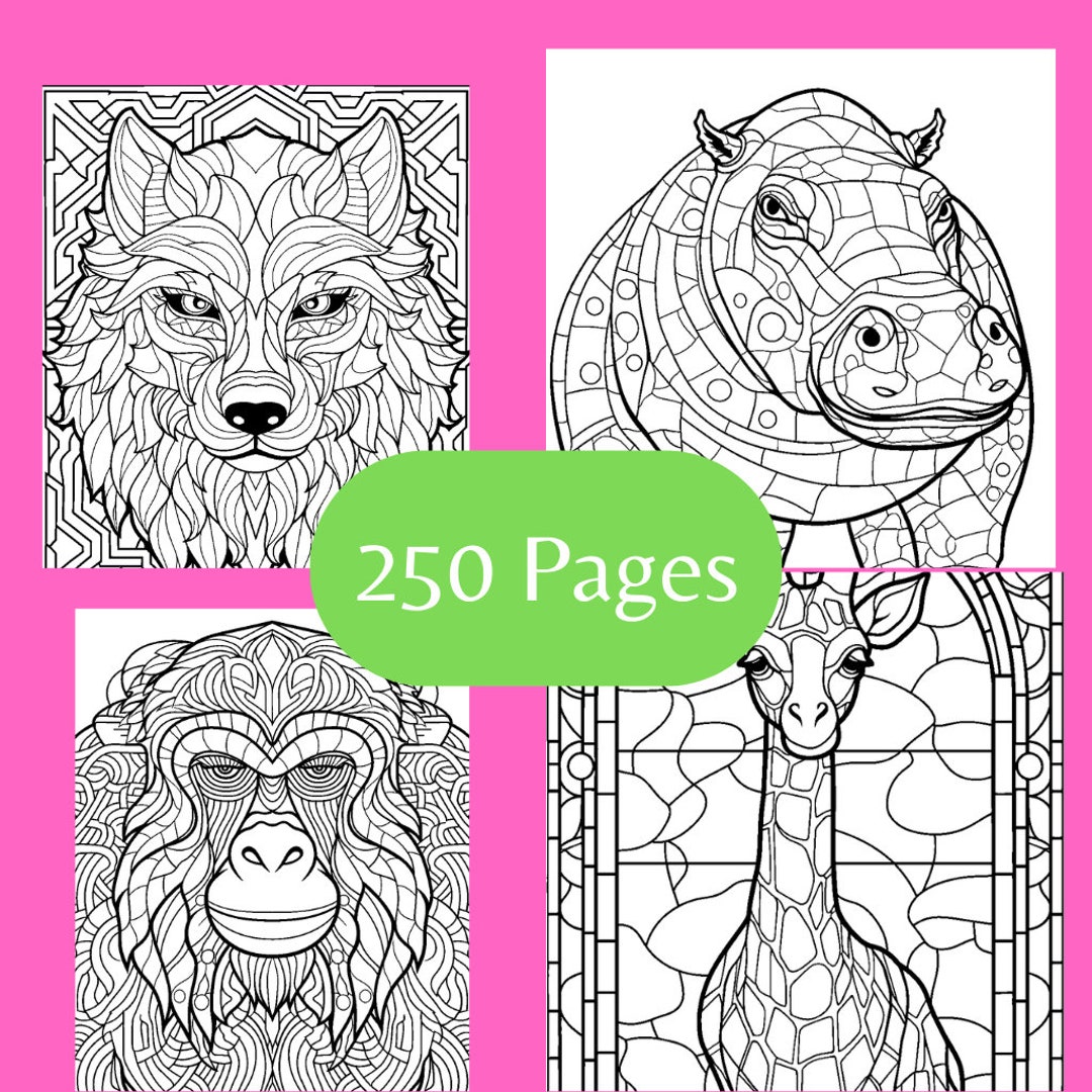 Animals Coloring Page Bundle 250 PAGES Stained Glass & Tessellations