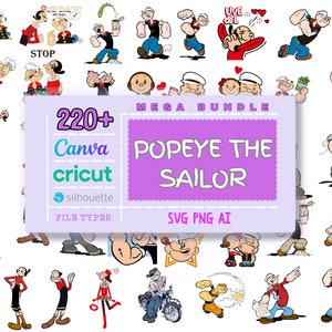 popeye svg, popeye the sailorr bundle svg for cricut, Bluto svg, Sweet Pee svg, Olive svg, popeye png, Instant download