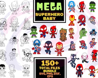 Avengers Baby Svg Bundle, Cartoon, Superhero, Layered, Silhouette, Hulk, iron man, spiderman, Dxf - Eps - Png, Chibi, Layered, Silhouette,