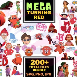Paquete SVG de "Panda Rojo", imágenes prediseñadas PNG de "Panda Rojo", imágenes prediseñadas de dibujos animados para sublimación, colección de clips de la película "Panda Rojo" (PNG, JPG)