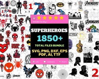 MEGA Super Heroes Mega Bundle, Avengers Clipart, Heroes Svg, Avangers, Spiderman clipart, Avengers PNG, Superheroes Clipart, Superhero,Fonts