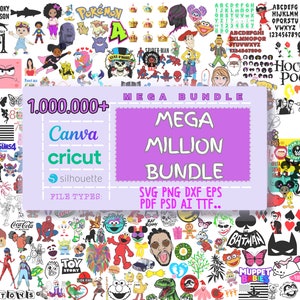 1.000.000 MEGA BUNDLE, Cartoon, Silhouette, Movie, Layered, Fonts, Superheroes, T-shirt, Trendy Svg, Stickers, Svg - Png - Dxf - Eps...