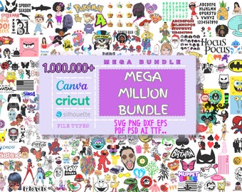 1.000.000 MEGA BUNDLE, Cartoon, Silhouette, Movie, Layered, Fonts, Superheroes, T-shirt, Trendy Svg, Stickers, Svg - Png - Dxf - Eps...