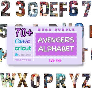 Paquete SVG del alfabeto de superhéroes, Vengadores, SVG - Png, Letras, Fuentes, Capas