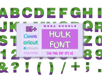 Hulk Font Svg Bundle, Svg - Png - Dxf - Eps - Ai, Superhero, Avengers, Letter, Alphabet, Fonts, Numbers