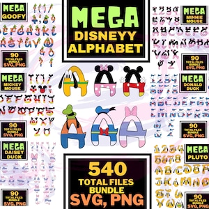 MEGA Cartoon Font SVG, Mouse Font SVG, Mouse Alphabet Svgs, Letters Svg, Customize Gift Svg, Vinyl Cut File, ttf, Svg, Png, Printable Design
