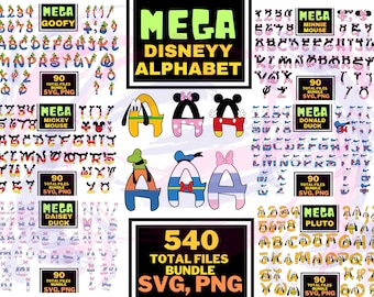 Fuente de dibujos animados MEGA SVG, fuente de ratón SVG, alfabeto de ratón SVG, letras SVG, regalo personalizado SVG, archivo de corte de vinilo, ttf, SVG, PNG, diseño imprimible