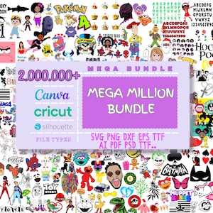 2.000.000 MEGA BUNDLE, Unique Design, Cartoon, Superheroes, Tv Show, GameSvg, Fonts, Stickers, Tumbler Svg, T-shirt, Layered, Silhouette