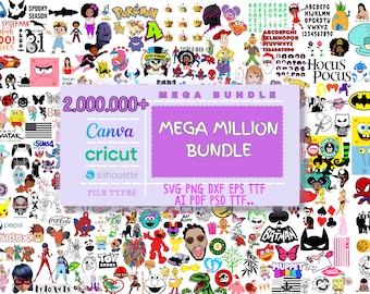2.000.000 MEGA BUNDLE, Unique Design, Cartoon, Superheroes, Tv Show, GameSvg, Fonts, Stickers, Tumbler Svg, T-shirt, Layered, Silhouette