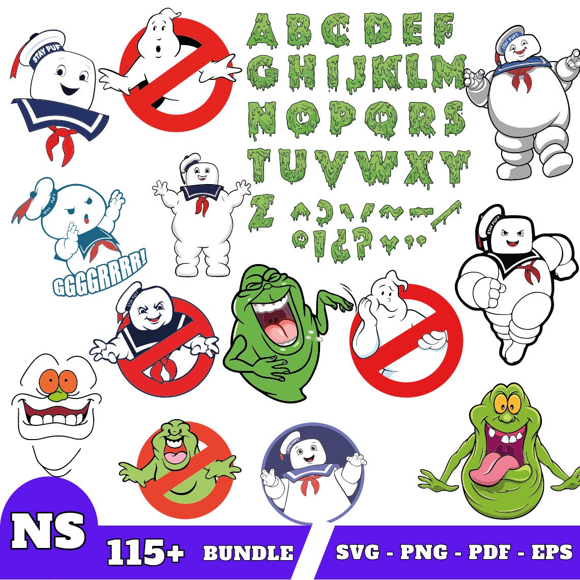 Ghostbusters - Svg, Png, pdf, Eps Bundle - Instant Digital Download, Slimer, Fonts, Alphabet, Letters
