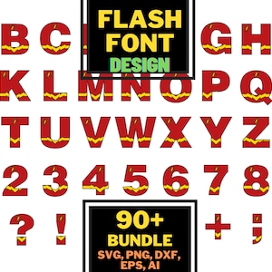 Paquete SVG de fuentes Flash/Alfabeto Flash svg png,/Invitación DIY/Letras, números, diseño