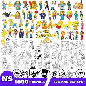 May include: A large collection of The Simpsons characters in black and white and color. The characters are in various poses and expressions. The image includes the text "The Simpsons".
