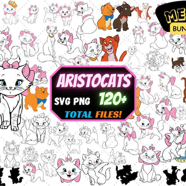 Aristocats SVG Bundle, Marie,Duchess, Cat Lover SVG, Cartoon Katze, Anime svg, überlagerte Dateien für Cricut schneiden print Sofortiger digitaler Download