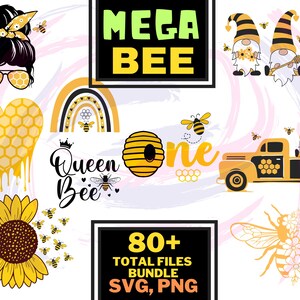 Paquete de abejas Svg PNG, paquete de abejas PNG, archivos de corte de abejas, panal Svg, archivos Svg para Cricut, imágenes prediseñadas de abejas, abeja de miel Svg, miel Svg, abeja reina Svg