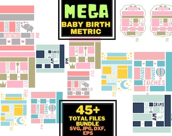 Baby Birth Announcement Bundle - SVG - DXF - EPS - Baby Stats - Metric ...