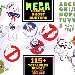 May include: A digital clipart bundle featuring 115+ images of Ghostbusters characters, including Slimer, Stay Puft Marshmallow Man, and the Ghostbusters logo. The images are in a variety of poses and expressions, and are perfect for use in crafts, scrapbooking, and other creative projects.