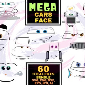 Autos Gesichter SVG Cliparts Bundle, Autos Tshirt Design Cartoon Cliparts, Autos Sublimation, Lightning McQueen Tow Mater, Autos Charaktere Cliparts