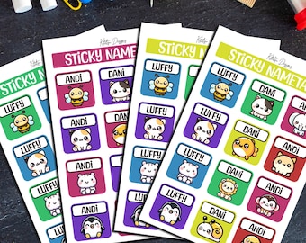 Cute Daycare Labels - Cute School Labels - Cute Laminated Labels - Cute Kids Name Labels - Animal Pack - Kawaii Nametags - Set of 48