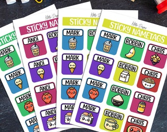 Cute Daycare Labels - Cute School Labels - Cute Laminated Labels - Cute Kids Name Labels - Food Pack - Kawaii Nametags - Set of 48