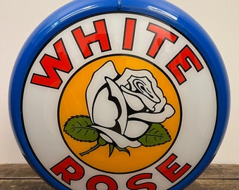 WHITE ROSE Reproduction 13.5" Gas Pump Globe - (Blue Body)