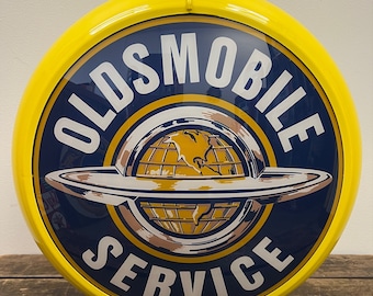 OLDSMOBILE SERVICE Reproduction 13.5" Gas Pump Globe - (Yellow Body)