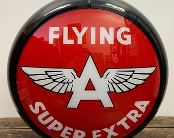 FLYING "A" SUPER EXTRA Reproduction 13.5" Gas Pump Globe - (Black Body)